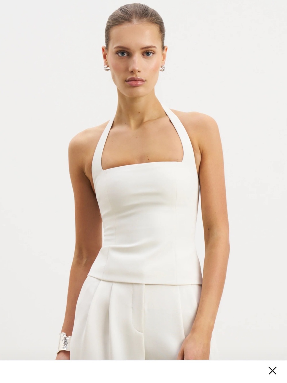 Sleek White Halter Square-Neck Top